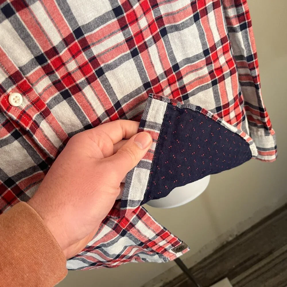 Banana Republic Men’s Gray Red Blue Flannel Shirt 🍂 Untucked Slim Fit Large L